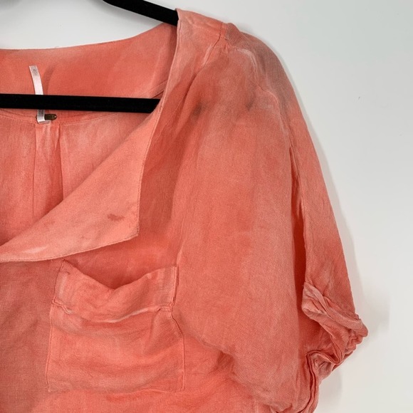 Free People Distressed Oversized Crop Shirt Size M - Picture 2 of 14